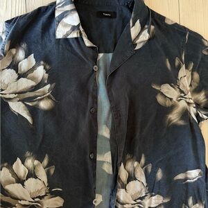 Theory Men's Black Floral Button Down Shirt